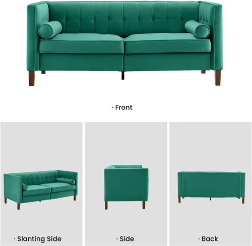 Vista 7 de Dreamsir Sofá de Terciopelo de 58'' de Ancho, Sofá Loveseat de Mediados de Siglo con Almohadas Cilíndricas, Sofá Capitoné con Botones para Sala