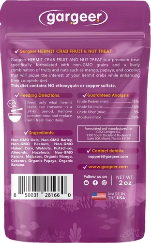 Vista 2 de Gargeer Golosina de Fruta y Frutos Secos para Cangrejo Ermitaño. Ingredientes Premium Deliciosos Sin OMG, para Satisfacer Todas las Necesidades