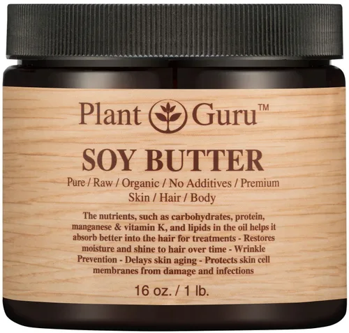 Vista 2 de Mantequilla corporal de soja, 4 onzas, 100% pura, cruda, fresca, natural, prensada en frío. Hidratante para la piel, cuerpo y cabello, cremas