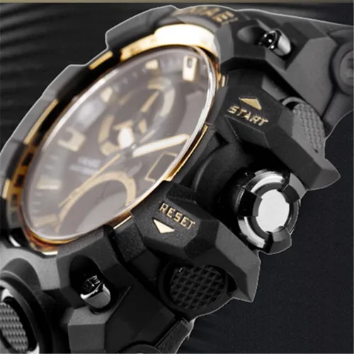 Vista 5 de Reloj analógico de cuarzo para hombre con doble pantalla y alarma digital con iluminación LED Negro