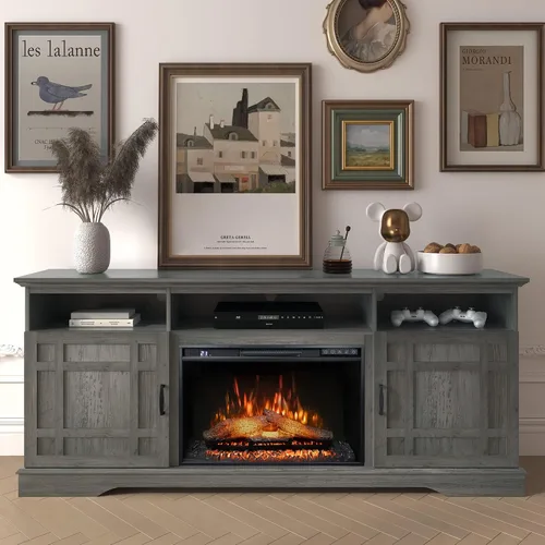 Vista 7 de Inserto de chimenea eléctrica de 26 pulgadas de ancho, 6 niveles de brillo, 5 velocidades de llama, 62-82 ℉, temporizador y control remoto, chimenea