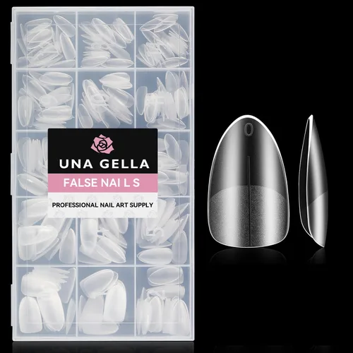 Vista 8 de UNA GELLA Puntas de uñas de almendra, 15 tamaños prepulidos interior y superficie mate completa, punta de uñas de almendra media, 312 piezas sin Z