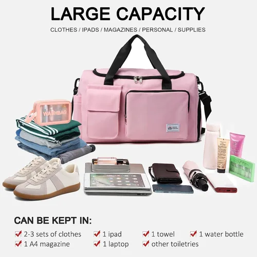 Vista 246 de Pequeña bolsa de gimnasio para mujer, bolsa de viaje con compartimento para zapatos
