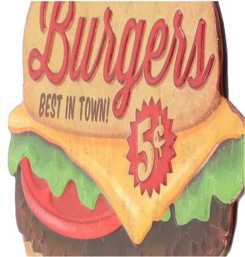 Vista 4 de Enjoy Our Burgers - Letrero de metal en relieve – Letrero vintage de hamburguesas para cocina o cueva de hombre, lo mejor de la ciudad