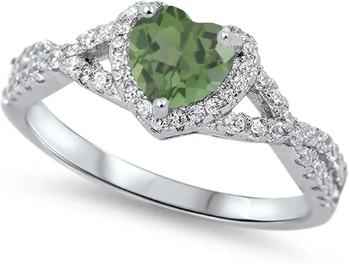 Vista 31 de Elige tu color. Anillo de compromiso de plata fina con diseño de corazón y halo Claro