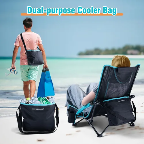 Vista 2 de CHANGE MOORE Silla de playa baja con bolsa enfriadora 2 en 1, 1 paquete soporta hasta 300 libras, sillas de playa plegables para adultos con soporte