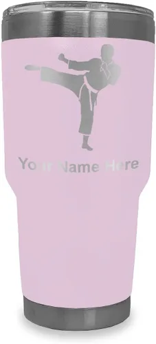 Vista 16 de LaserGram Vaso aislado al vacío de 20 onzas, Karate Man, grabado personalizado incluido (negro) Engraved Gift, Vacuum Insulated Stainless Steel