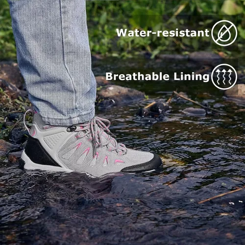 Vista 3 de SHULOOK Botas de senderismo impermeables para mujer, para senderismo, campamento, senderismo, senderismo, senderismo, para exteriores