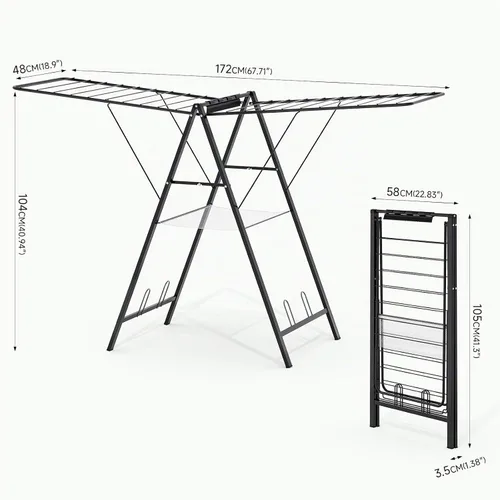 Vista 2 de APEXCHASER Perchero de Ropa Plegable, Perchero de Secado de Metal para Lavandería con Barras de Altura Ajustable, Perchero Ultra Delgado para Ropa