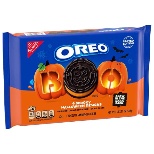 Vista 12 de OREO Galletas de Halloween de sándwich de chocolate con crema de naranja Edición limitada