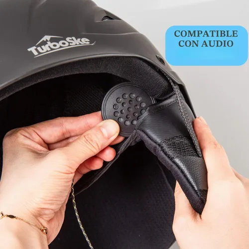 Vista 5 de Casco de esquí, casco de snowboard, casco de deportes de nieve, compatible con audio para hombres, mujeres y jóvenes Negro mate