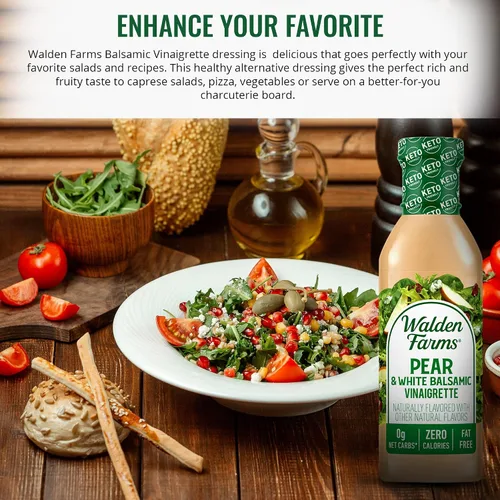 Vista 3 de Walden Farms Vinagreta balsámica de pera y blanca, sin calorías, sin gluten, baja en carbohidratos, apta para dieta cetogénica, vegana, sin azúcar