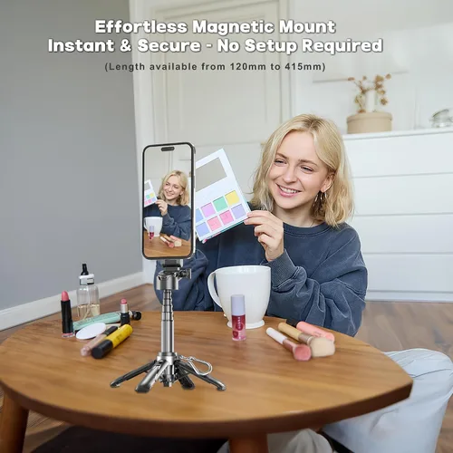 Vista 5 de Trípode magnético para teléfono con control remoto, palo selfie extensible Handle Grip Pocket Size, 4-in-1 Mini Phone Grip, 10m Wireless Shutter
