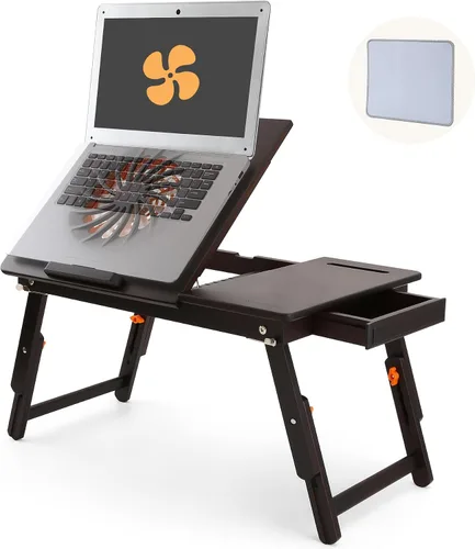 Vista 11 de Mesa para laptop Nnewvante ajustable de bambú, bandeja plegable para servir el desayuno en la cama con cajón superior inclinable