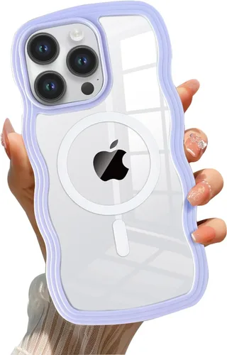 Vista 11 de QLTYPRI Funda magnética para iPhone 11 compatible con Magsafe, bonita funda transparente con marco de onda rizada para niñas y mujeres, parachoques