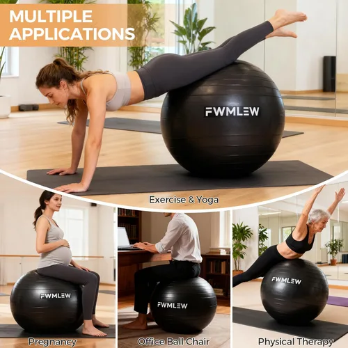 Vista 2 de Pelota de ejercicio extragruesa para yoga, 5 tamaños, antiestallido, resistente, pelota de estabilidad para gimnasio, para fitness, entrenamiento