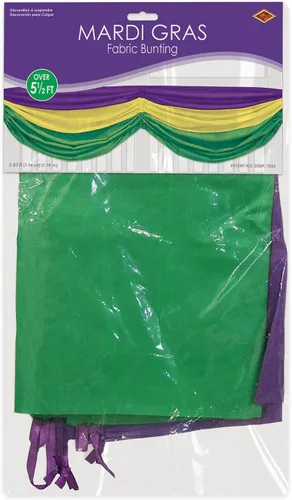 Vista 5 de Banderines de tela Mardi Gras (dorado-amarillo, verde, púrpura) Accesorio de fiesta (1 unidad) (1/paquete)