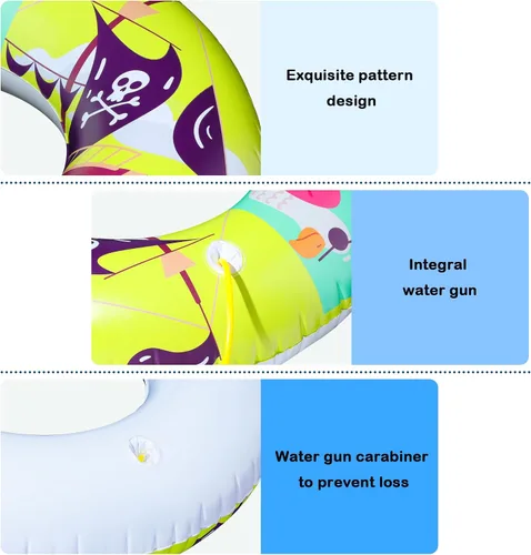 Vista 5 de FindUWill Flotadores de piscina con pistolas de agua para niños, tubos inflables de natación para piscina con pelota de playa, flotadores de piscina