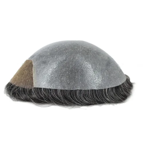 Vista 3 de Toupee para hombres, sistema de cabello gris al 20%, línea capilar invisible, color negro natural, sistema de unidad de cabello 1B20