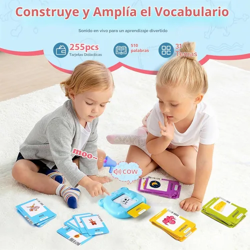 Vista 6 de Tarjetas didácticas parlantes para niños pequeños, juguetes Montessori de aprendizaje con 510 palabras visuales, discurso de bolsillo para niños Azul