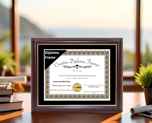 Vista 7 de Creative Picture Frames Marco para Diploma de Caoba con Borde Dorado de 12x16 pulgadas con Vidrio y Paspartú Negro y Colgadores de Pared Instalados