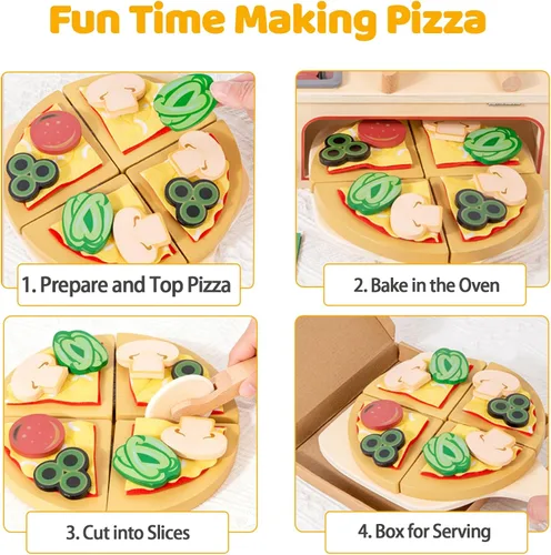 Vista 4 de Juego de comida de madera para niños, juego de hamburguesas de juguete de comida rápida, accesorios de cocina para niños pequeños, regalo de comida