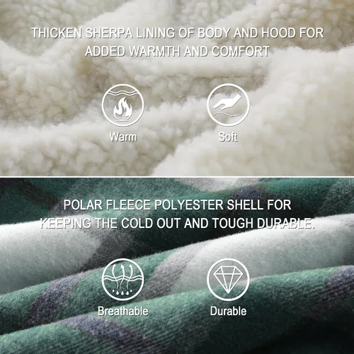 Vista 3 de Ceoutdoor Chaqueta de franela con capucha para hombre, forro polar, camisa de franela a cuadros con cremallera, sudadera con capucha de sherpa