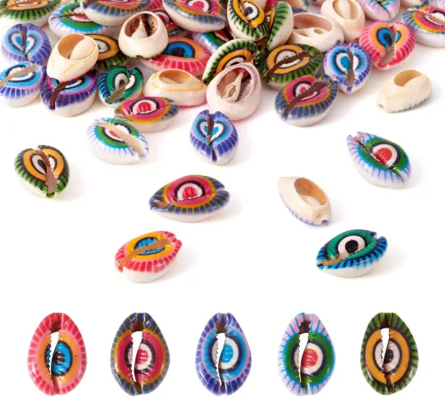 Vista 22 de Cheriswelry 100 cuentas de concha para hacer pulseras, conchas de cauri, cuentas espaciadoras de verano, playa, cuentas ovaladas para hacer