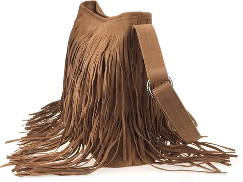Vista 4 de HOXIS Bolso bandolera de cuero de ante sintético con borla para mujer