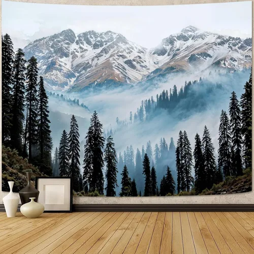 Vista 27 de Zussun Tapiz de Bosque Natural de Montaña Tapiz Verde de Pino Luz Solar Selva para Dormitorio Estético Planta Paisaje de Montaña Tapices Pequeños