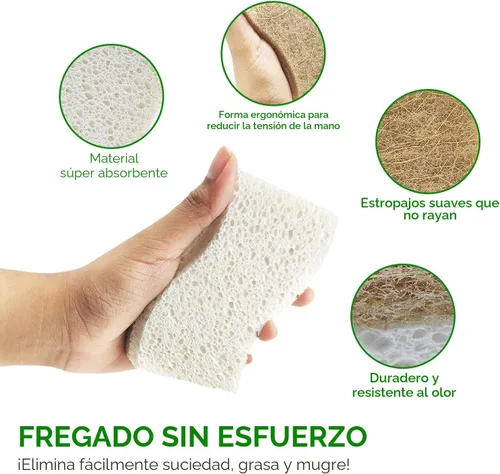 Vista 6 de AIRNEX - Esponja de cocina natural biodegradable - Esponja compostable de celulosa y fibra de coco (paquete de 6)