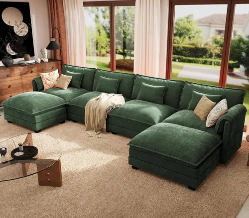 Vista 44 de ELUCHANG Sofá Seccional Modular en Forma de L de 113 pulgadas, cómodo sofá nube de 4 asientos con otomana móvil, sofá de asiento profundo para sala