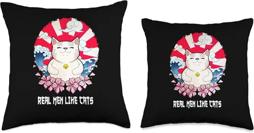 Vista 3 de Real Men Like Cats Funny Cat Mom Humor Cat Dad Fathers Day Throw Pillow