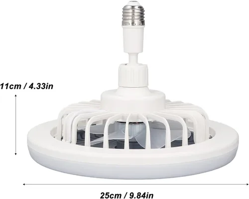 Vista 3 de Ventilador de techo con enchufe de lámpara E27 integrado, ventilador de luz de bajo consumo de 3 velocidades para dormitorio, sala de estar y hogar