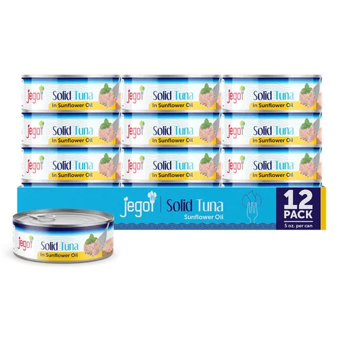 Vista 15 de Jego Atún ligero sólido en aceite de oliva Keto Bajo en carbohidratos Sin gluten Sin soja Enlatado Listo para comer Paquete de 3