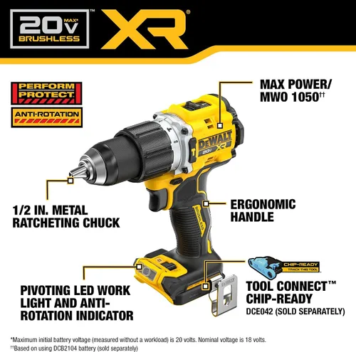 Vista 2 de DEWALT Taladro de martillo inalámbrico de 1/2 pulgada sin escobillas MAX XR® de 20 V (solo herramienta) (DCD806B)