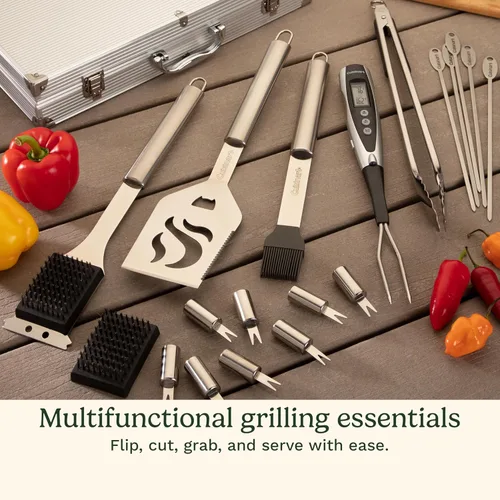 Vista 3 de Cuisinart Juego de Herramientas de Parrilla Deluxe, Juego de Parrilla de 20 Piezas, Accesorios para Barbacoa con Estuche de Aluminio, Accesorios