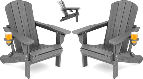 Vista 30 de SERWALL Silla Adirondack plegable ajustable, silla Adirondack reclinable con 3 posiciones reclinables, HDPE para todo tipo de clima, Adirondack