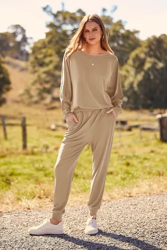 Vista 3 de PRETTYGARDEN - Conjunto de moda de 2 piezas para mujer, color liso, sudadera sin botones y de manga larga, pantalón largo