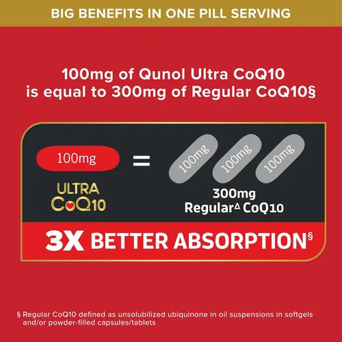 Vista 3 de Qunol Cápsulas blandas CoQ10 de 100 mg, Ultra CoQ10 100 mg, 3 veces mejor absorción, antioxidante para la salud del corazón y producción de energía
