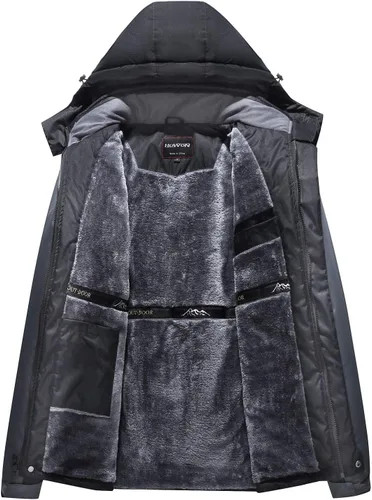 Vista 2 de HOW'ON - Chaqueta de invierno con capucha y forro polar, resistente al viento, impermeable, abrigo para montaña
