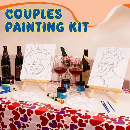 Vista 5 de Yeaqee Kit de 13 piezas de pintura y sorbo para adultos, lienzo elástico, para citas, noche, San Valentín, suministros de pintura, juego de pintura