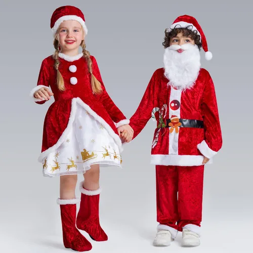 Vista 5 de IKALI Kids Holiday Santa Claus Costume Christmas Dress Holiday Party Dress-up Outfit for Boys Girls Children