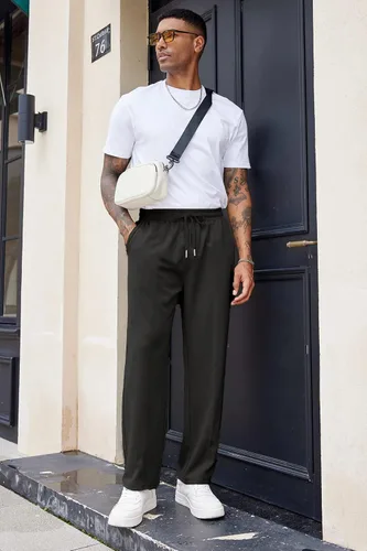 Vista 3 de COOFANDY Pantalones deportivos de algodón para hombre, pantalones de descanso con parte inferior abierta, pantalones ligeros casuales con bolsillos