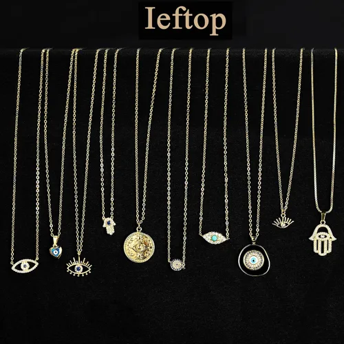 Vista 7 de Collar contra el mal de ojo para mujer, chapado en oro de 14 quilates, delicado collar de mal de ojo, collar con dije de ojo de diamante azul