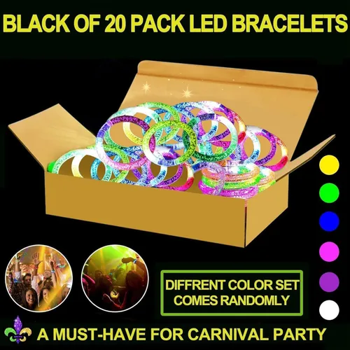 Vista 2 de Paquete de 20 pulseras LED que brillan en la oscuridad, regalos de fiesta para adultos, pulseras LED iluminadas, juguetes de neón, regalos de boda