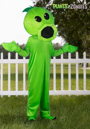Vista 2 de Disfraz de Halloween de Plants Vs Zombies Peashooter para niños Máscara de tirador de guisantes y mono para niños y niñas para fiestas temáticas