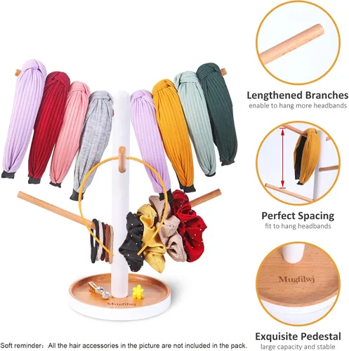 Vista 2 de Caja de almacenamiento de joyería de acrílico plegable Organizador de joyas con espejo (blanco) y organizador de soporte para diadema con 6 ramas