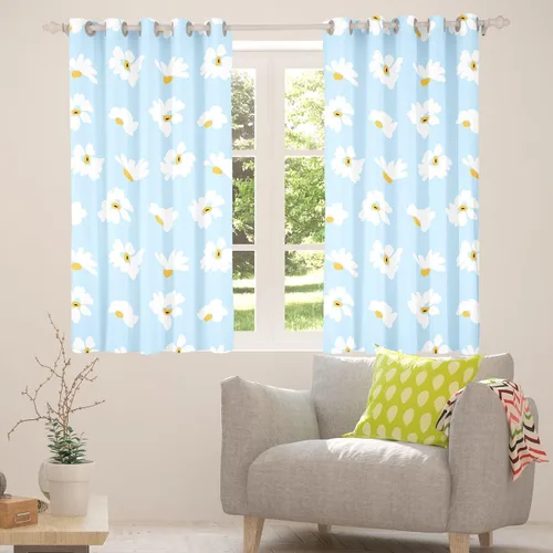 Vista 4 de Castle Fairy Daisy Florals Curtains for Living Room,Cartoon Wildflowers Window Drapes Bedroom Blackout,Retro Country Style Window Treatment Grommet