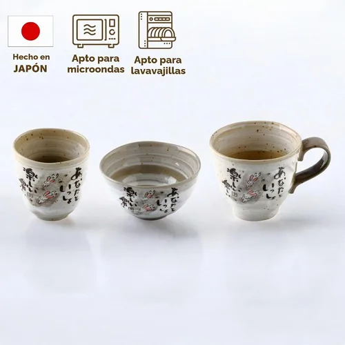 Vista 8 de Tazones de arroz japoneses, cuencos de sopa Miso, diseño de conejo, juego de 2, 4.5 pulgadas Conejito
